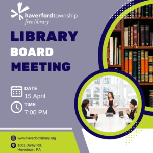 Board of Trustees next meeting in Wednesday, April 15 at 7:00 pm